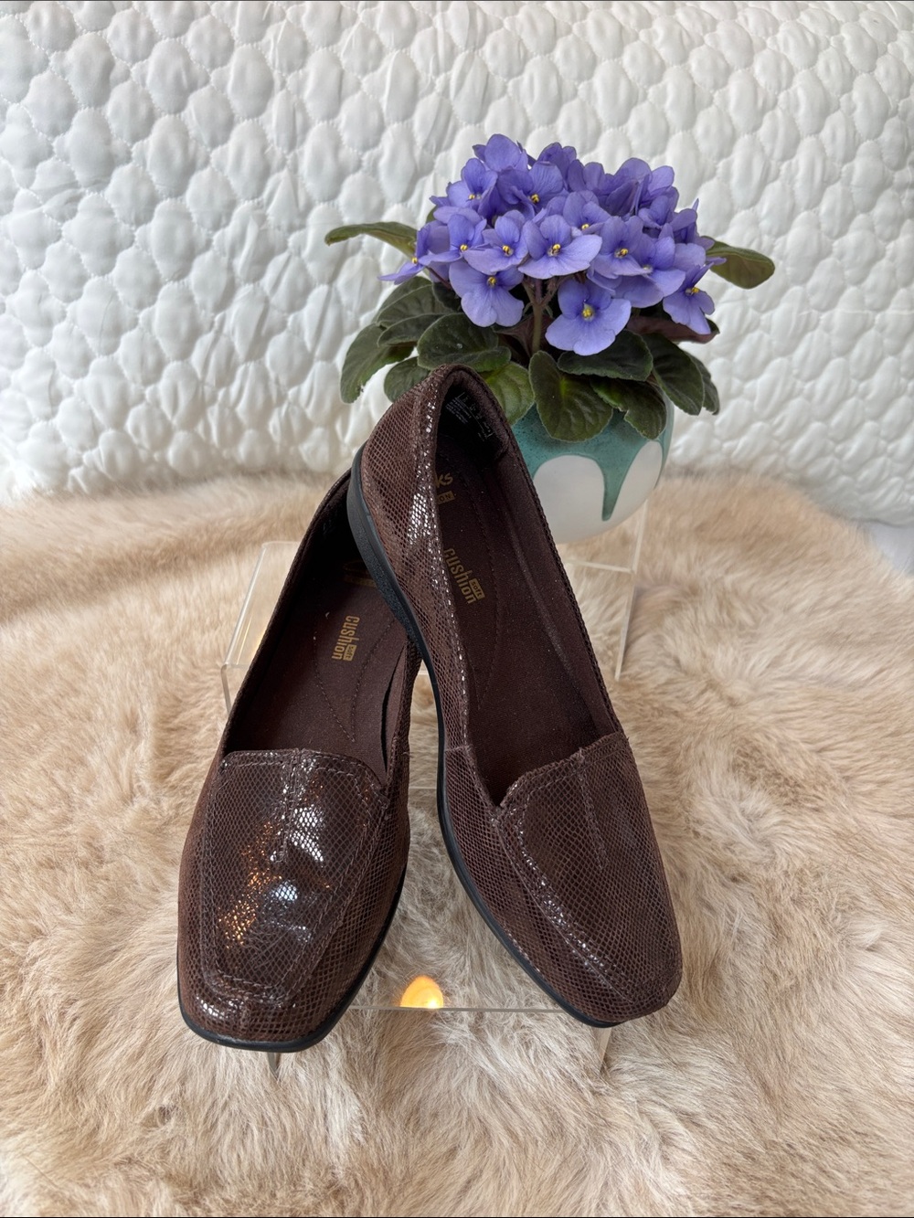 Clarks Brown Textured Leather Slip-On Loafers